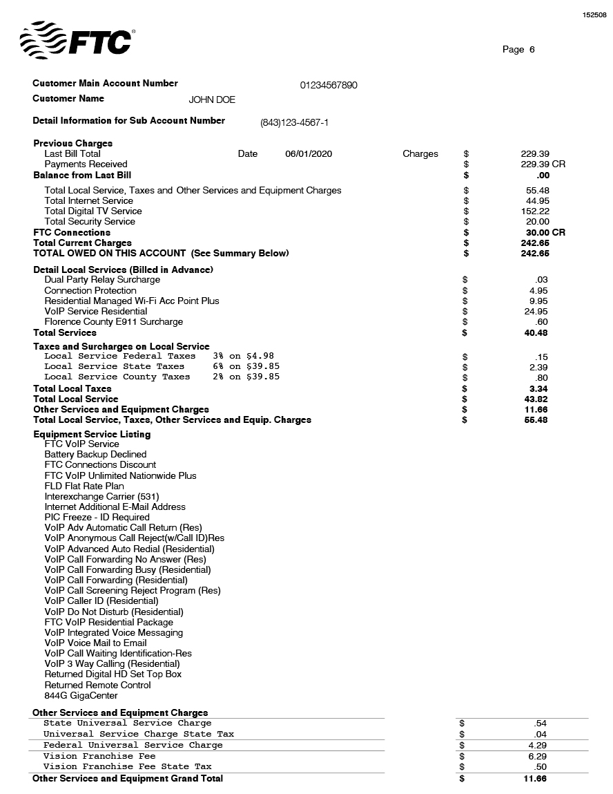 Local Telephone, Taxes, Additional Services and Equipment