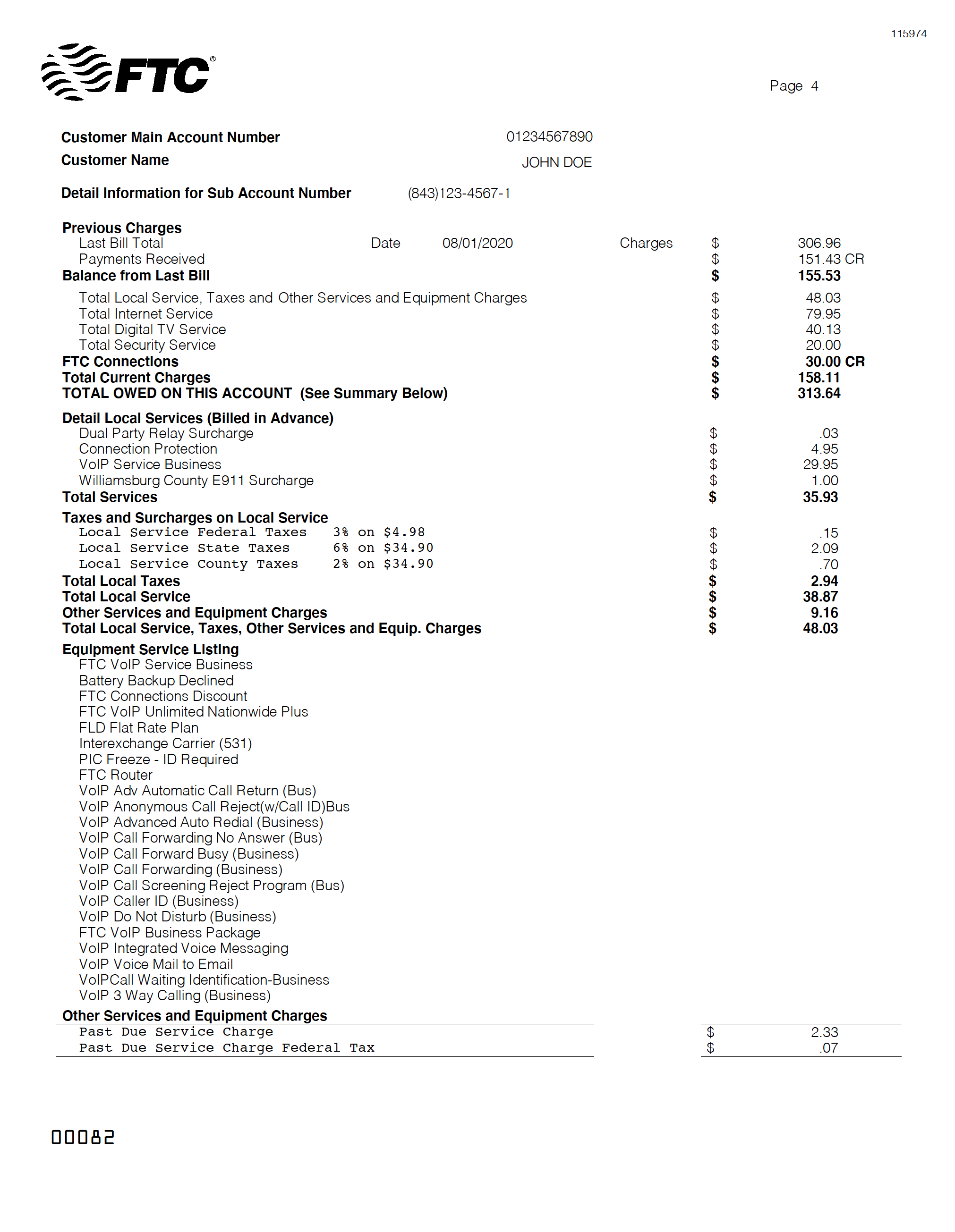 Local Telephone, Taxes, Additional Services and Equipment